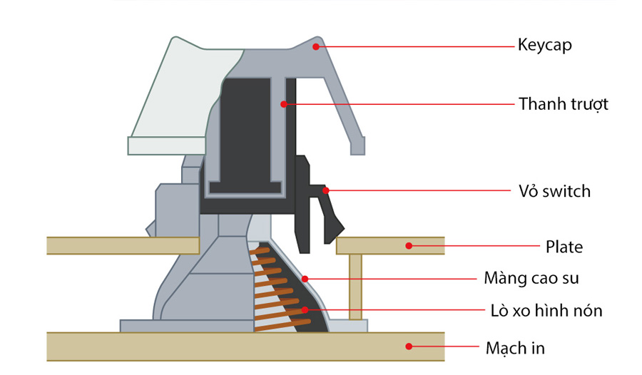 Cấu tạo của bàn phím cơ silent